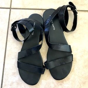 Franco Sarto Soft Black Leather Strappy Sandals